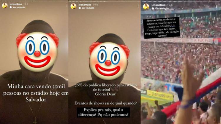 Léo Santana questiona 35 mil pessoas em estádio e 3 mil em shows: ‘Até quando?’