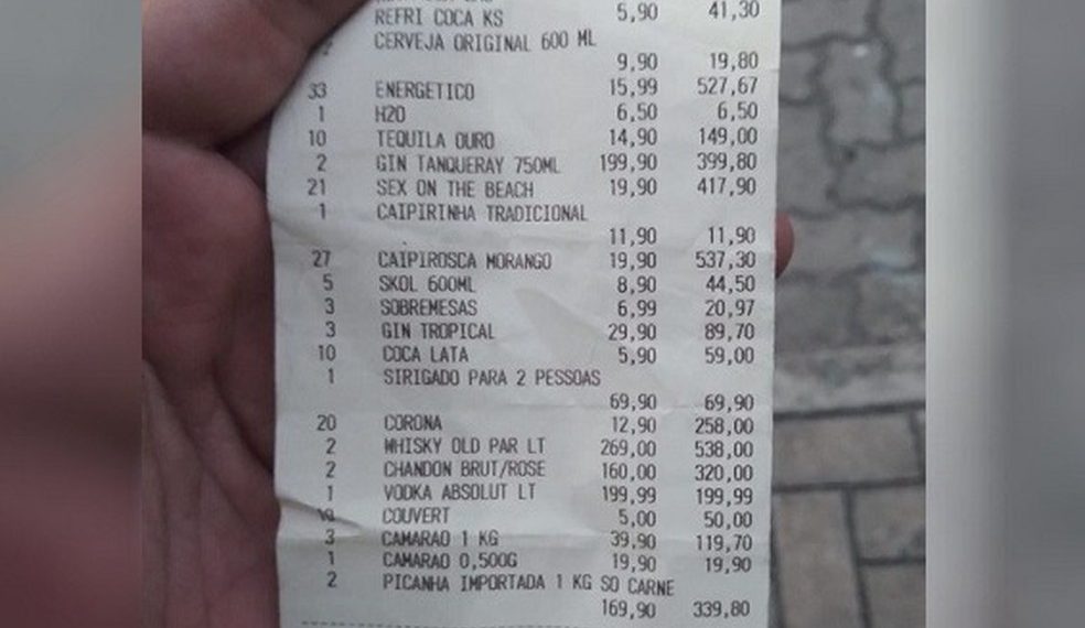 Prejuízo de R$ 4,3 mil; Homem finge ser jogador de futebol, pede bebidas em bar e dá calote na hora da conta