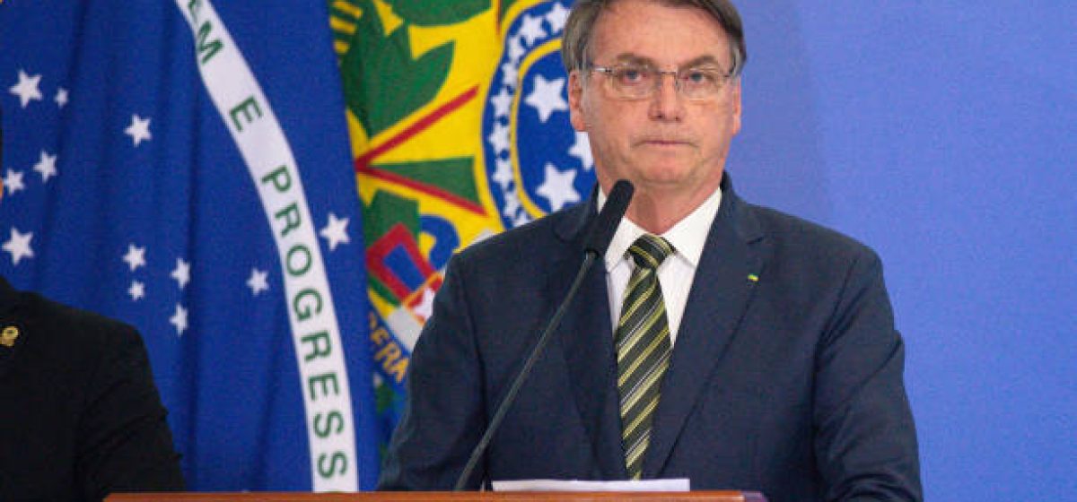 BRASILIA, BRAZIL - APRIL 29: President of Brazil Jair Bolsonaro speaks during the sworn in ceremony for newly appointed Justice Minister André Luiz Mendonça and new brazilian Attorney General Jose Levi Mello amidst on the coronavirus (COVID-19) pandemic at the Planalto Palace on April, 29, 2020 in Brasilia. Brazil has over 71,000 confirmed positive cases of Coronavirus and has over 5,000 deaths. (Photo by Andressa Anholete/Getty Images)