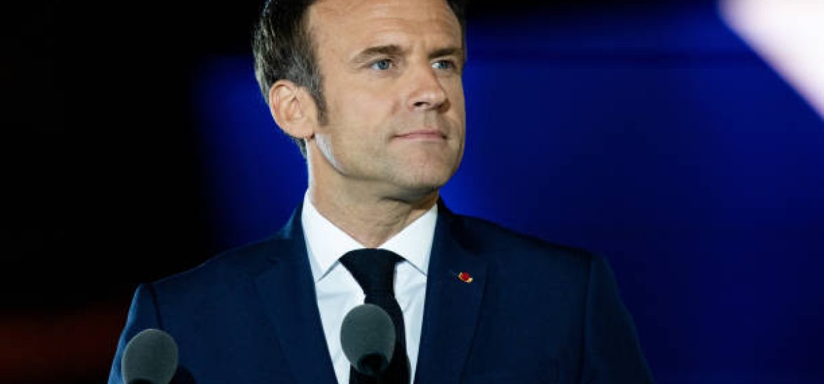 Emmanuel Macron, France's president, speaks to supporters following the second round of voting in the French presidential election in Paris, France, on Sunday, April 24, 2022. Macron defeated far-right leader Marine Le Pen in the French presidential election on a pro-business, pro-European Union platform, bolstering the bloc in the midst of its worst security crisis in decades. Photographer: Benjamin Girette/Bloomberg via Getty Images